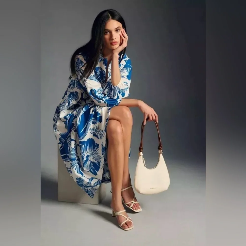 MAEVE by ANTHROPOLOGIE Bettina Blue Floral Tiered Maxi Dress Small S NWOT - Picture 3 of 8